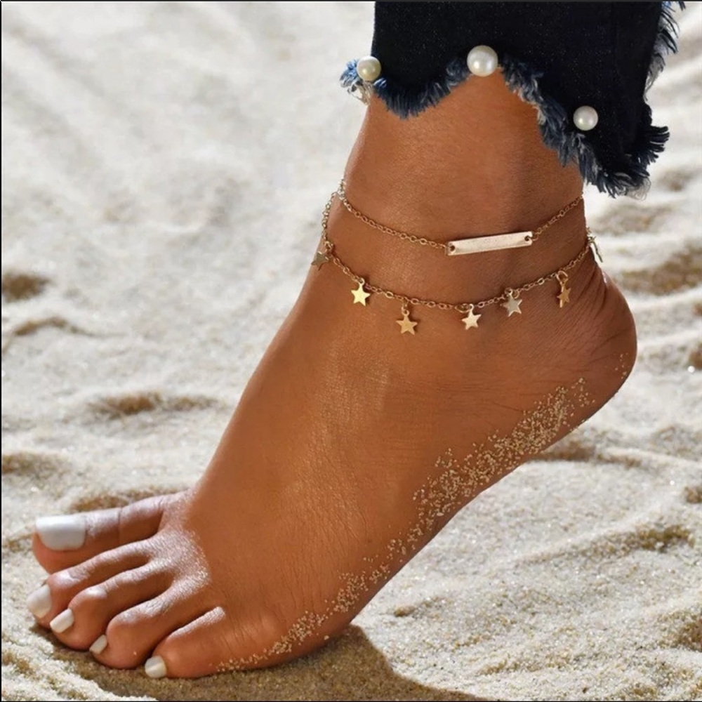 🔥ANKLE BRACELET🔥SIMPLE BOHO STAR CHARMS ANKLET GOLD OR SILVER NEW